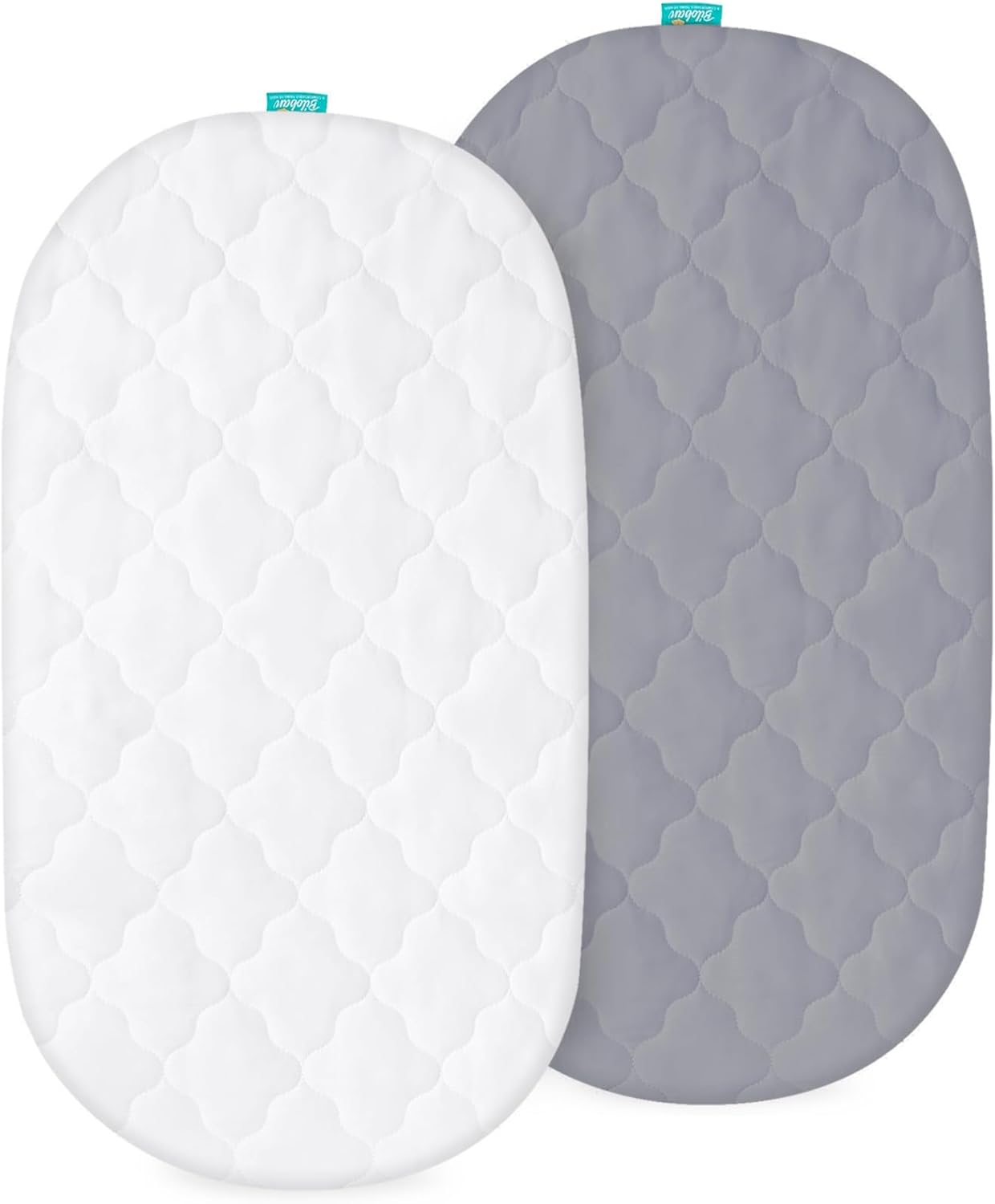 Bassinet Mattress Pad Cover, Fits 18” x 28” Munchkin Brica, Graco Pack 'n Play Day2Dream Bassinet and Pamo Babe 4 in 1 Portable(only for Bassinet), 2 Pack, Ultra Soft Waterproof, White and Grey Oval 18x28 Inch