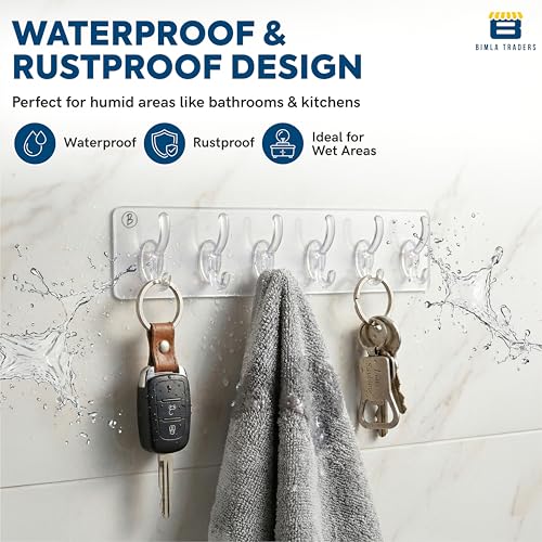 Image of Waterproof Stick on Adhesive Wall Hooks 2 Set of 12 Pcs- Heavy Duty Transparent Hooks for Photo Frames, Wall Clocks, Keys, Hanging Robe | No Damage, Easy Installation |Smart Storage Solution.