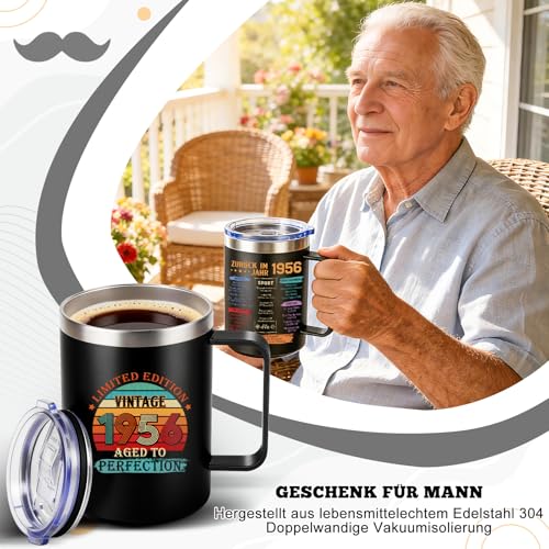 TUZELIYA Thermobecher 450ml Edelstahl 70 Geburtstag Geschenk Mann & Frau, 1956 Jahrgang Geschenk… – Ansicht 2