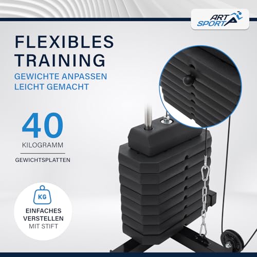 Foto von ArtSport Kraftstation ProfiGym 2000 mit Latzug- & Butterflystange, Seilzug & Beinstrecker - 9 Gewichte mit 40kg - Multistation Krafttraining Zuhause