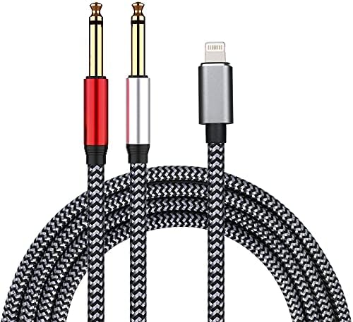 Lightning to Dual 6.35mm 1/4" TS Mono Stereo Y-Cable Splitter Lightning to Dual 1/4 inch Audio Cable Compatible for iPhone12/11/X/XS/XR/8/7/iPad,Amplifier, Speaker, Headphone, Mixing Console 6.6Feet