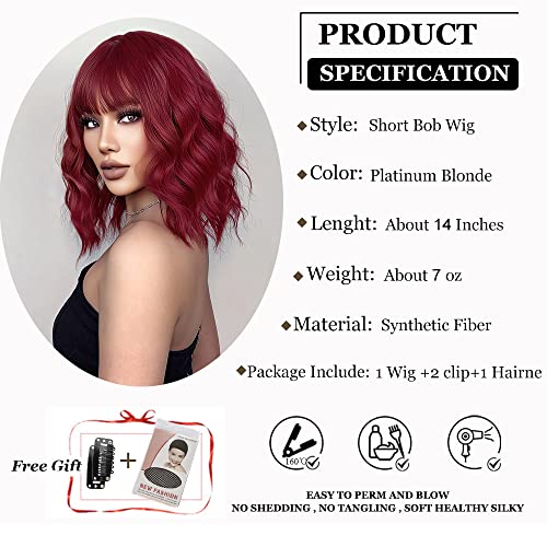 Esmee Short Wave Red Bob Wigs With Fringe Shoulder Length Burgundy Wig Curly Wavy Synthetic Cosplay Wigs for Women - Image 2