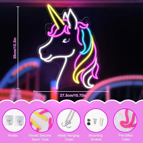 Image of CoolGift Mart Unicorn Neon Sign, Unicorn Lamp Wall Decor, Dimmable Birthday Party Decorations for Home, Patio, Garden, Restaurants, Hotels, Stores, Clubs, Gift for Friends, Family and Kids
