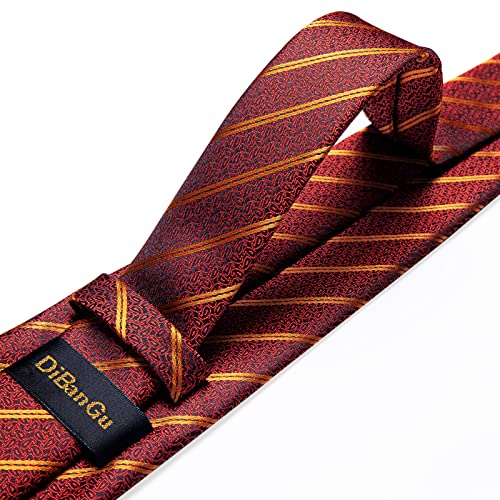Image of DiBanGu Striped Tie Set for Men Silk Woven Plaid Necktie and Pocket Square Cufflinks Business Wedding