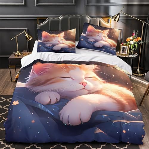 Housse de couette anti-tache chaton mignon lit double Super King