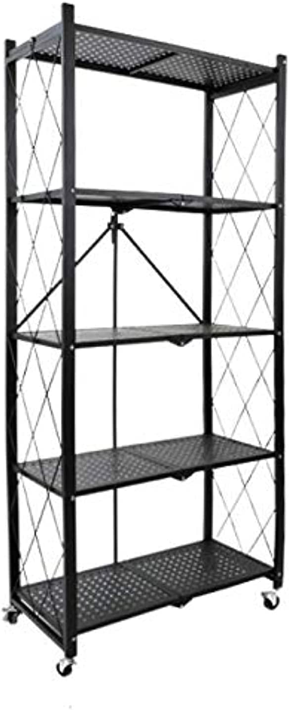 Multishelf Foldable Storage Shelves For Garage Kitchen Home Closet, Metal Wire, Collapsible Organizer Rack On 4'' Wheel Casters, Metal Organizer Wire Rack, Black/White 5Shelfblack,