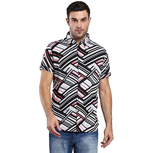 Image of Dennis Lingo Men's Abstract Print Slim Fit Rayon Casual Shirt with Spread Collar & Half Sleeves