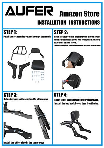 Sissy Bar Backrest Luggage Rear Rack, for 2015-2018 Kawasaki VN650 Vulcan S 650, Detachable - Thumbnail 7