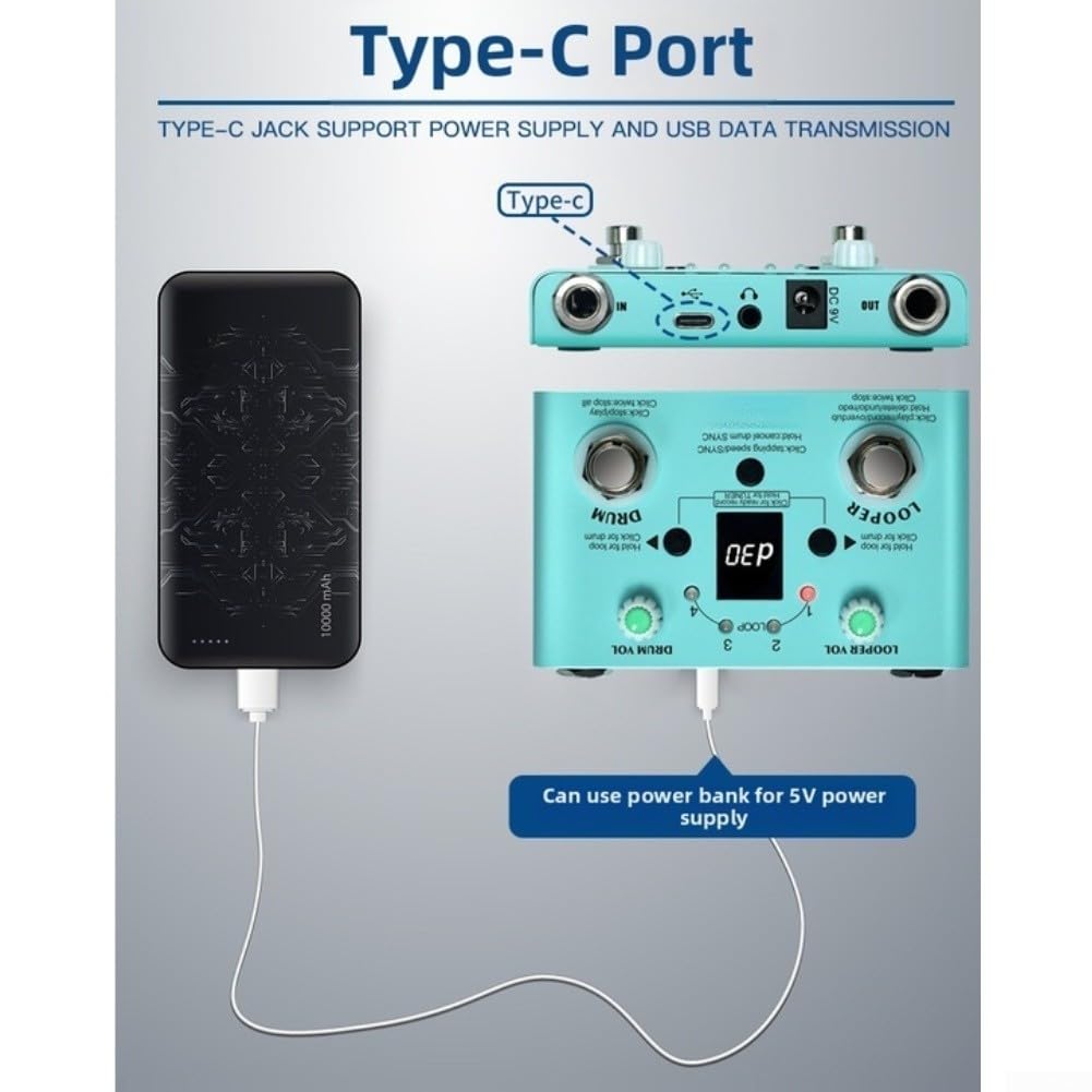 Pedale Looper per batteria, 30 stili ritmici integrati, processore di effetti per chitarra con registrazione in loop e temperatura del tocco, funzione di sincronizzazione automatica, per musicisti e
