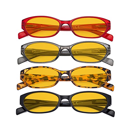 Image of Eyekepper 4 Pack Computer Reading Glasses Women - Spring Hinge Ladies Blue Light Blocking Readers Amber Tinted +2.50