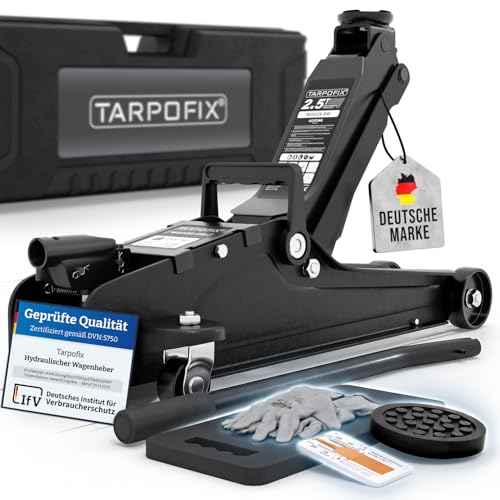Tarpofix Wagenheber 2 5t hydraulisch (85-380 mm Hubhöhe) | Premium-Komplettset Hydraulik Rangierwagenheber 2 5t mit Koffer | Hydraulischer Wagenheber flach für SUV & tiefergelegte Autos | Schwarz