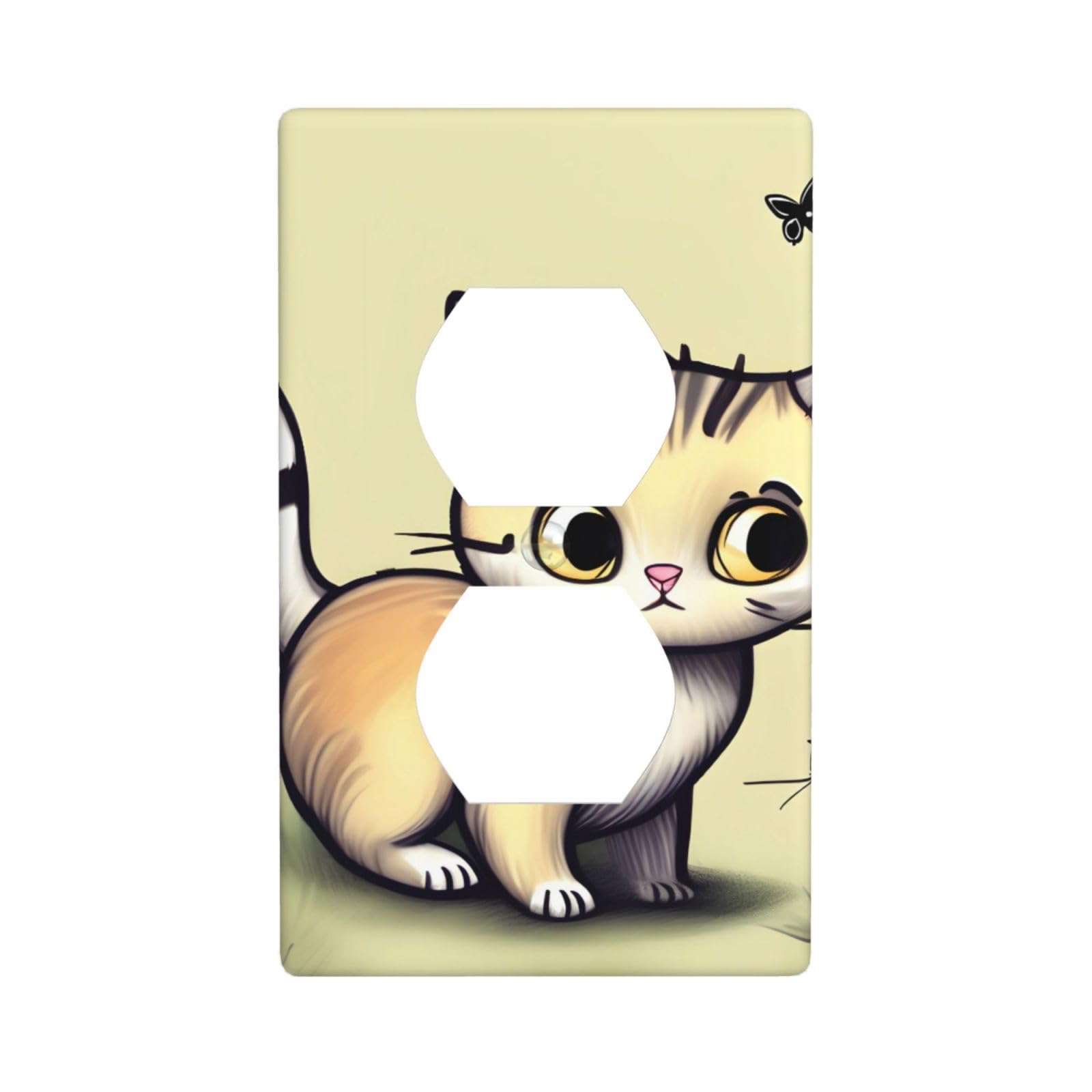 Cat and Butterfly Decorative Switch Plate Cover-Unbreakable Polycarbonate Wall Plate for Home Office, 1 Gang with Screws
