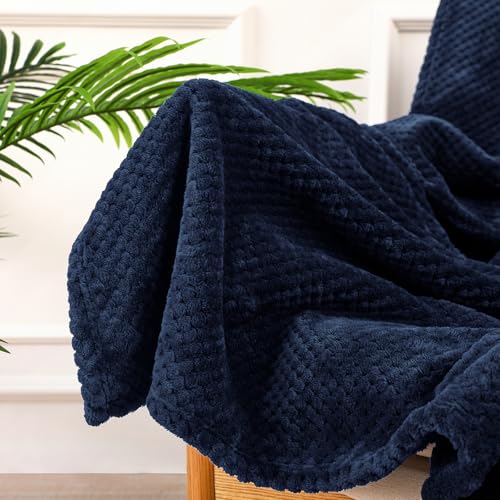 Yebeda Kuscheldecke Superweiche und Warme Fleecedecke für Sofa, Couch und Bett mit Waffel Muster, Kuschelige Angenehme Decke Wohndecke Sofadecke, 150x200 cm, Marineblau
