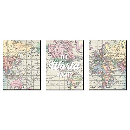 Image of Big Dot of Happiness World Awaits - Nursery Wall Art, Kids Room Decor and Travel Map Home Decorations - Gift Ideas - 7.5 x 10 inches - Set of 3 Prints