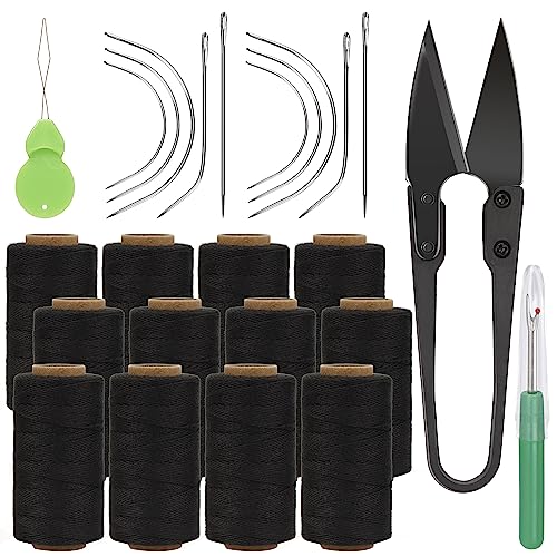 Beayuer Kit da cucito professionale per extension per capelli, 12 pezzi con 10 aghi C J I a forma di ago curvo per realizzare parrucche, cucito, artigianato, lavoro a maglia (12 pezzi, nero)