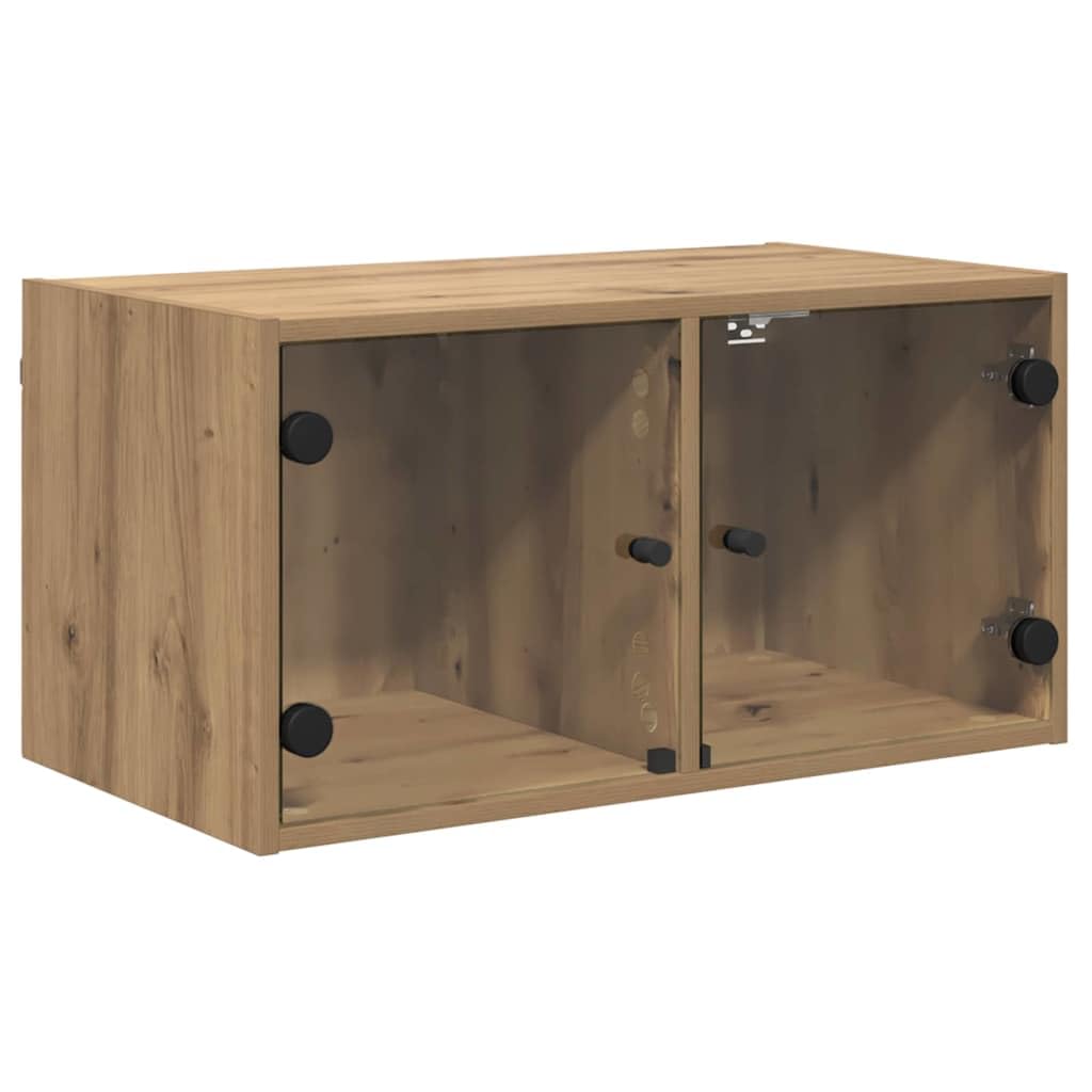 Wandschränke 2er-Set Artisan-Eiche, 68x37x35 cm, aus Holzwerkstoff mit Glastüren, Wandmontage, für Wohnzimmer und Büro, Moderne Aufbewahrung