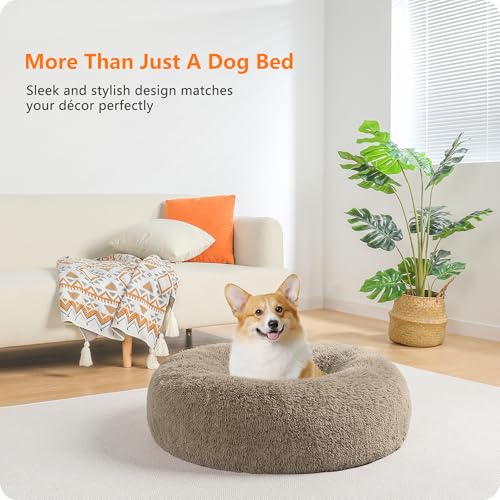 HMTOPE Orthopädisches Hundebett rund Hundekissen Hundesofa Katzenbett Donut Kuscheliges Hundekorb Waschbar, 70 cm Ø, Kamelbraun