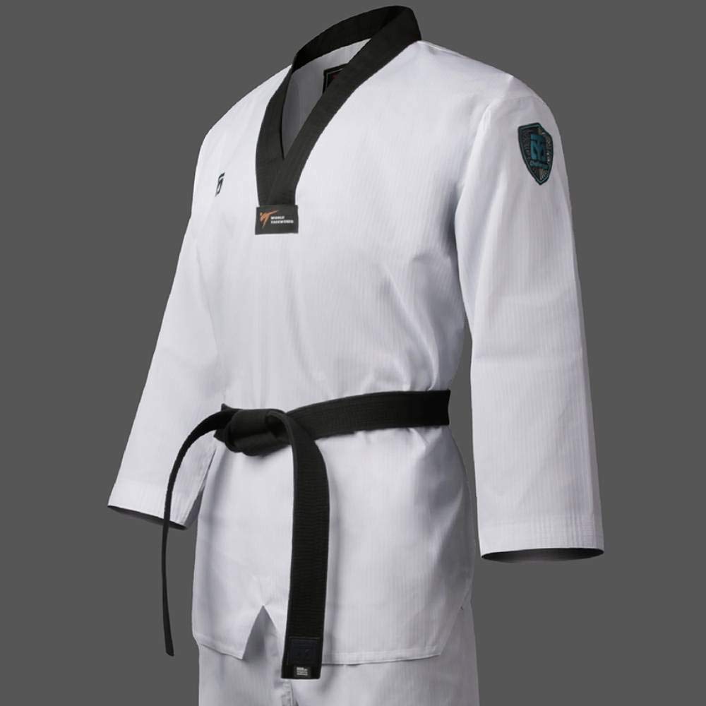 MOOTO Korea Taekwondo-Challenger-Uniform (schwarz, weiß, V-Ausschnitt), Kampfsport, Karate, Hapkido, Team-Demonstration, Fitnessstudio