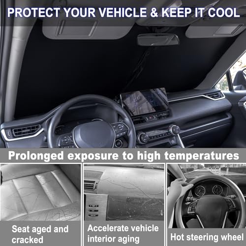 Image of Windshield Sun Shade for Toyota RAV4 2019-2025 & RAV4 Prime 2021-2025, Foldable 310T Polyester UV Protection Window Shield Cover, Keep Car Interior Cool