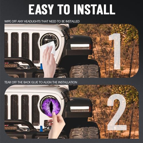 Image of 2PCS Beast Eyes Headlight Decals, 3D Stereo Eyes Headlight Decal Stickers, Car Body Window Bumper Decoration Stickers, Car Accessories Round Headlight Decal for Jeep Wrangler (Purple)