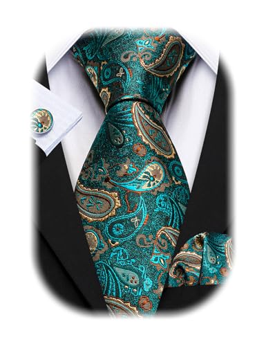 Image of Barry.Wang Paisley Tie Fashion Set Hanky Cufflinks Neckties for Men Woven Silk