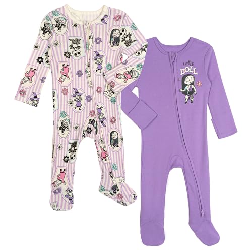 Disney Nightmare Before Christmas Newborn Baby Girls 2 Pack Sleep N Plays 2-Way Zip Purple/Pink 0-3 Months