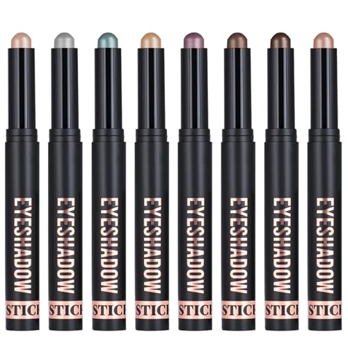 ALIIP Sombras de Ojos en Barra, 8 * 2g Juego de Lápiz de Sombra de Ojos Brillantes y Mate, Eye Shadow Stick en Crema, Fácil de Usar, Crea Delineadores y Maquillaje de Ojos Larga Duración (Conjunto A)