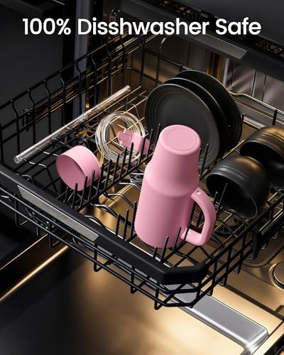 Image of Renoj Insulated Mug 100% Leak Proof Insulated Water Bottle for Iced Coffee & Hot Drinks - Fits Car Cup Holder, Ideal Gift, 2 Straws & Silicone Boot - SnapShift Pink 32 oz