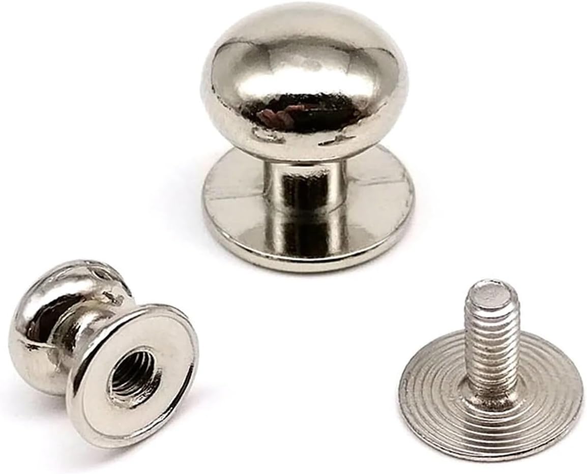 10pcs Zinc-Alloy Metal Round Ball Head Leather Craft Bag Purse Belt Screw Back Nail Rivet Screwback Nipple Stud(Silver,Head Diameter 12mm)