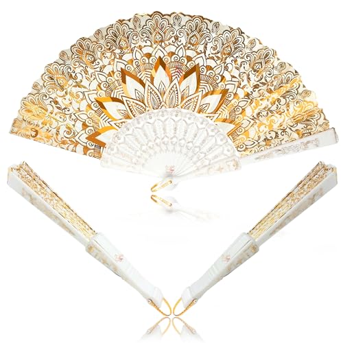Image of Royal Gold Floral Japanese Handheld Folding Hand Fan (Heritage Edition) (Egyptian Majesty, Pack of 1 Piece)