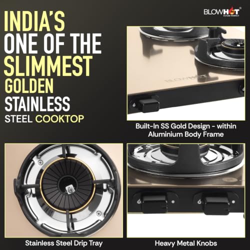 Image of BLOWHOT Crystal 4B Gas Stove | Stainless Steel Top | Push Button Auto Ignition Gas Stove Powered by Battery | Warranty - 2 Year on Product | 5 Years on Burner and Gas Valves