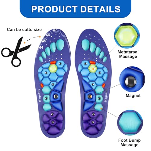 Image of Orthopedic Acupressure Insoles - Reflexology Massage for Pain Relief, Plantar Fasciitis Support, Arch Support, Comfortable Gel Insoles for Men and Women (Blue Pink, L(Men 9.5-12 /Women 10.5-13))