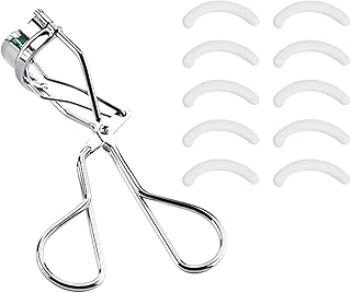 أداة تمويج الرموش سهلة الاستخدام مع 10 وسادات سيليكون قابلة لإعادة التعبئة لجميع أشكال الرموش وتدوم طويلا، فضي