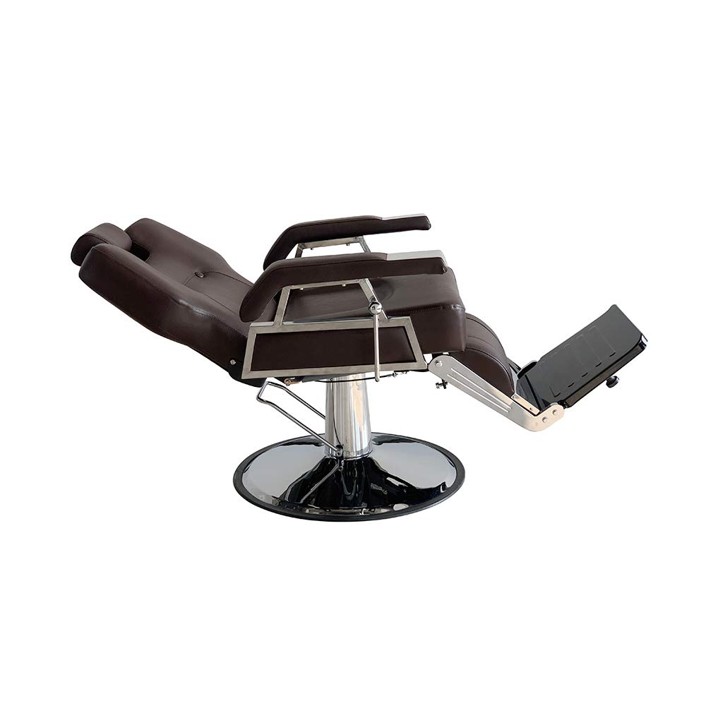 Friseurstuhl Modern Verchromt Braun Hydraulisch Neigbar 360° Salon 110x70x100-113 cm
