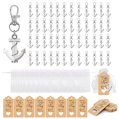 Yuragim Regalos Boda para Invitados, 48 Llavero de Ancla+Bolsa Organza+Etiqueta Regalo Papel Kraft, Boda Bautizo Colgante Llavero Creativo Regalos Agradecimiento para Comunión Confirmación Cumpleaños Cover