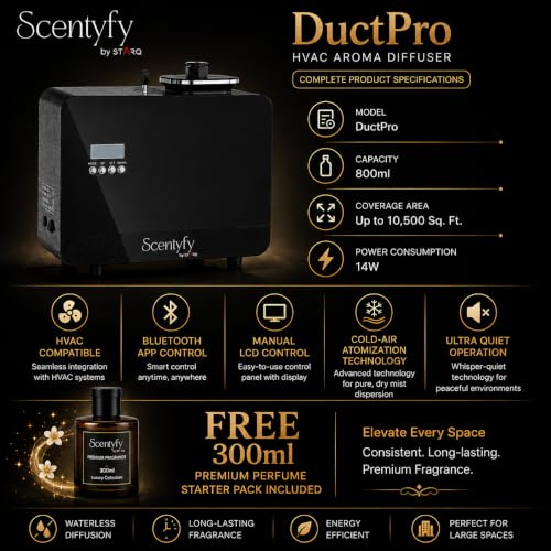 Image of STARQ DuctPro HVAC Smart Air Scent Diffuser Waterless Aroma Machine with App Control Cold Atomization Ultra Quiet No Heat for Home Commercial Use Includes 300ml Starter Perfume