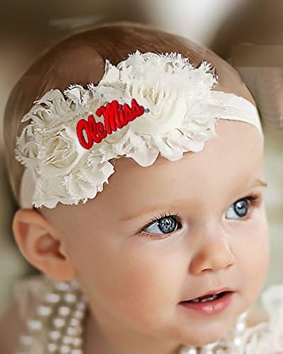 Future Tailgater Mississippi Ole Miss Rebels Baby/Toddler Shabby Flower Hair Bow Headband (Newborn - 3 months/ 13")