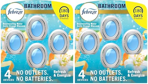 Image of Febreze Bathroom Air-Freshener, Odor-Fighting, Plug In Alternative, Air-Fresheners for Home, Bathroom, & Kitchen, Closet, Pet & Litter Box Odor Fighter, Refresh & Energize Scent, 4ct, (Pack of 2)