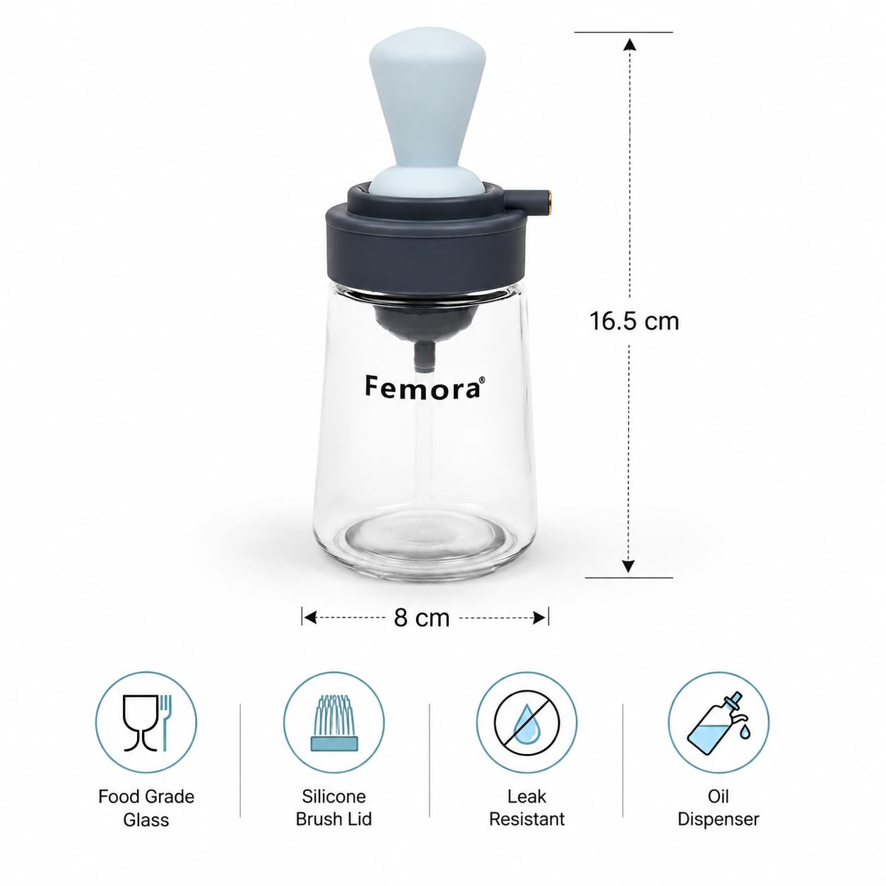 Femora Glass Oil Dispencer Bottle With Silicone Brush, Dropper, 350 ML, Pack of 1, Grey,Cooking Oil 1