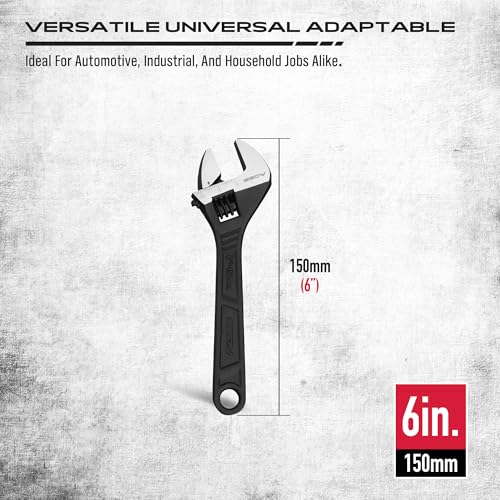 Image of SEDY 6-Inch Adjustable Wrench, Black Oxide Finish Wide Jaw Spanner with Inch /Metric Scale, Premium Drop Forged Steel for Automotive Plumbing and Household Repairs