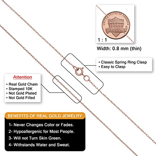 Image of Kooljewelry 10k Yellow, White or Rose Gold 0.8 mm Rope Chain Necklace (14, 16, 18, 20 or 24 inch)