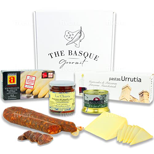 The Basque Gourmet - Cesta Gourmet De Euskal Herria Queso Idiazábal Chorizo Casero Pate De Foie Esparragos Gigantes Pimientos Del Piquillo Mantecados The Basque Gourmet - Cesta Gourmet De Euskal Herria Queso Idiazábal Chorizo Casero Pate De Foie Esparragos Gigantes Pimientos Del Piquillo Mantecados