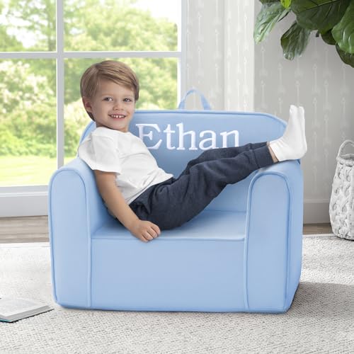 Image of Delta Children Personalized Cozee Chair - Customize with Name - Foam Kids Chair for Ages 18 Months and Up, Powder Blue