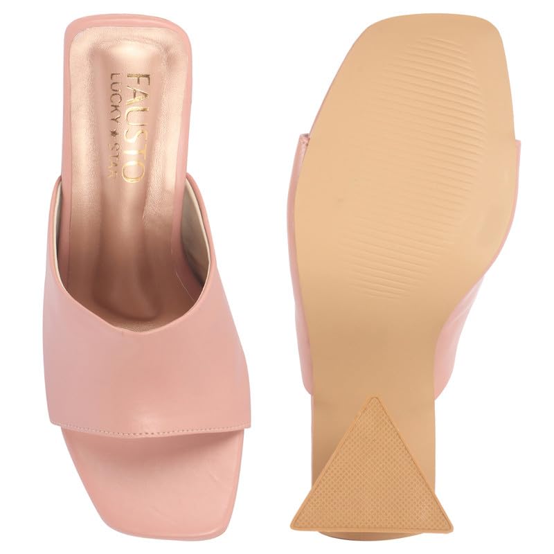 Image of FAUSTO Women Open Square Toe Cone Block Heel Formal Slip On Sandals with Wide Vamp Strap | Elegant Slip-On 4 Inch Heel Sandals For Office, Work, Party