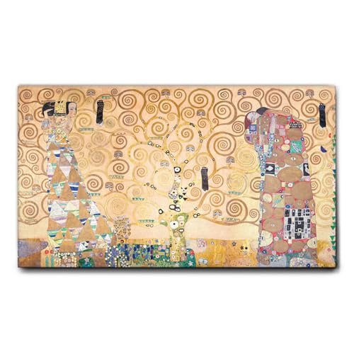 Giallobus - Cuadro - Gustav Klimt - El arbol de la Vida - Lienzo con marco estándar - 140x80 - Listo para colgar - Cuadros modernos para el hogar