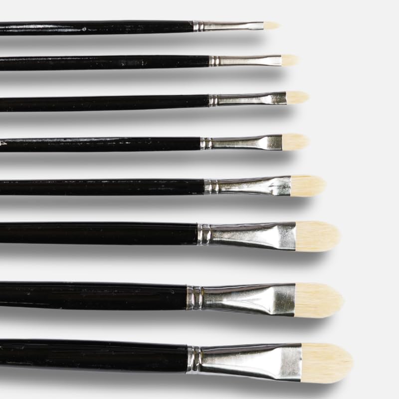 Image of Stationerie Filbert Paint Brushes Set /Handmade Professional Artist Handle Painting Brush Set for Acrylic, Watercolor, & Gouache Painting (8 Filbert Brushes)(Matt Black)