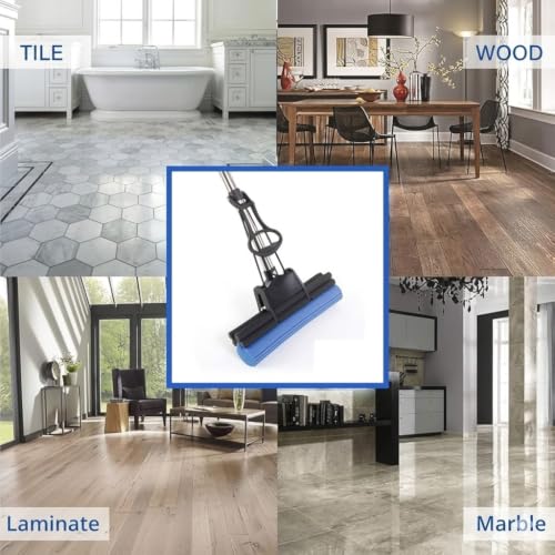Image of Sponge Mop Squeeze Mop with Adjustable Telescopic Handle Squeegee Absorber PVA Sponge Floor Clean for Home, Kitchen & Bathroom Single Roller Both Sides Multicolor.