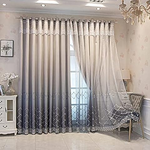 Amidoudou 1 Pair Double Layer Geometric Curtains for Living Room Gradient Diamond Pattern Embroidered Curtains for Bedroom (Grey,54x84 Inch) Cover