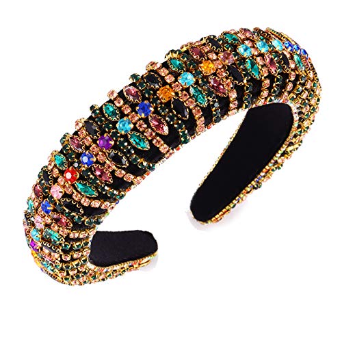 Rhinestone Padded Headband for Women Crystal Wedding Headband Statement Gemstone Bejewelled Hairband for Party (Colorful#2)