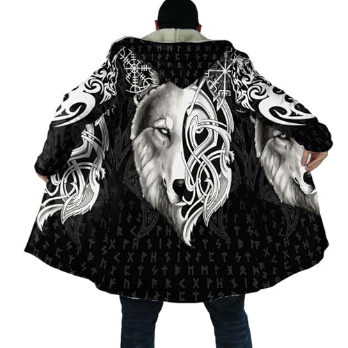 Viking Tattoo Celtic Wolf Warm Cashmere Coat Full Zip Heavyweight Hoodie Casual Hooded Cloak Parka Harajuku Jacket Outerwear2